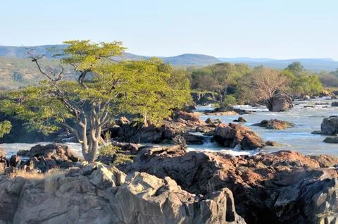 Sunset at the Ruacana waterfall, Namibia Stock Photos