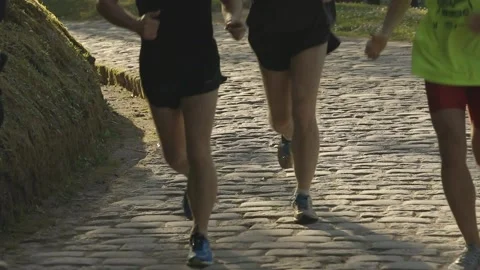 Sunset running on stone road 库存影片 131779561