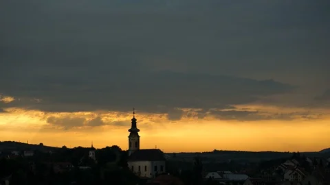 Sunset with rural church. Stock Footage 97761663
