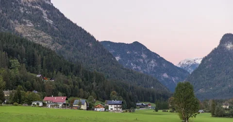 Sunset in rural mountain valley in the austrian alps. 4k time lapse of sunset. Stock Footage 252664948