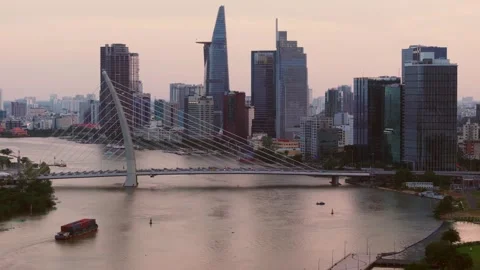 Sunset at saigon river 2025 Stock Footage 305571474
