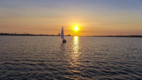 Sunset Sailboat Aerial Action Stock Footage 81993055
