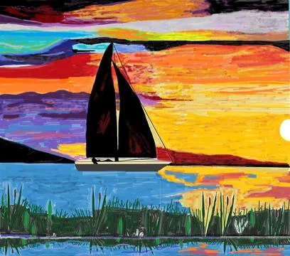 Sunset with a sailboat Stock Illustration