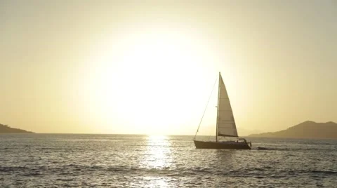 Sunset Sailing Boat Stock Footage 58781387