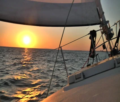 Sunset Sailing Fast In Strong Wind Stock Footage 46518042