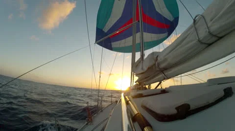 Sunset Sailing over Atlantic Ocean Stock Footage 24869383