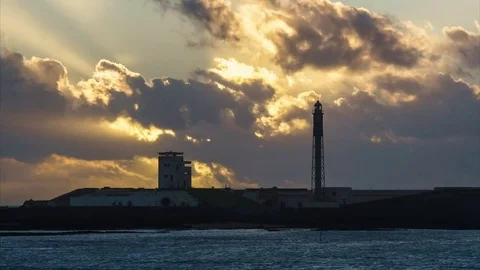 Sunset Saint Sebastian Castle Time Lapse Cadiz Spain Stock Footage 84332121