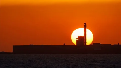 Sunset at Saint Sebastian Lighthouse Time-Lapse Stock Footage 111879146