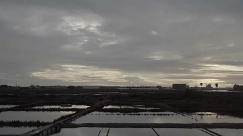 Sunset by the Salinas de Aveiro Video stock 237892043