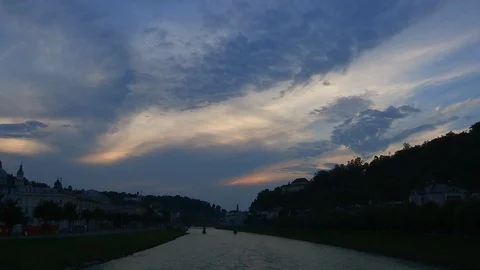 Sunset in Salzburg, Timelaps, View from the state bridge in west direction Stock Footage 92578077