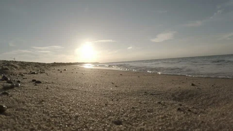 Sunset on sand beach. Baltic Sea, Poland. Stock Footage 97768102
