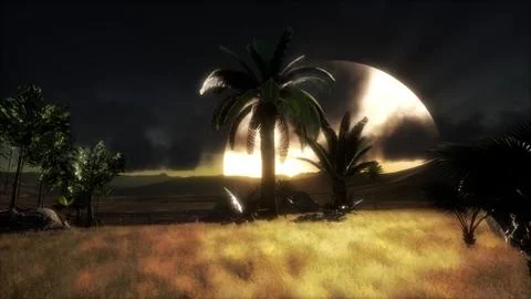 Sunset at Sand Dunes Stock Illustration