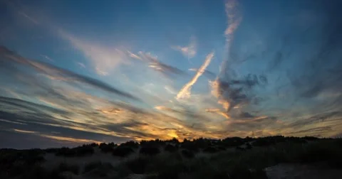 Sunset sand dunes timelapse of sky, wide angle Stock Footage 68434057