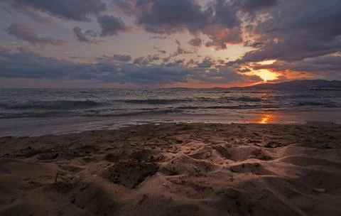 Sunset from sandy beach in Mallorca Foto stock