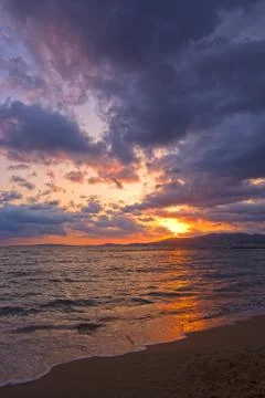 Sunset from sandy beach in Mallorca Stock-Fotos