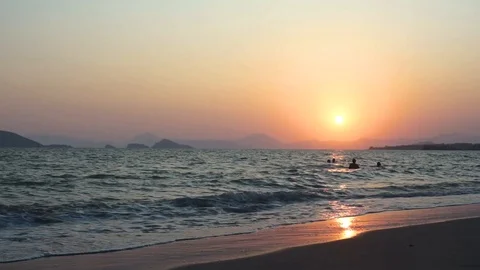 Sunset on the sandy beach with sea view. Seascape. Stock Footage 116016751