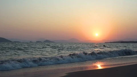 Sunset on the sandy beach with sea view. Seascape. Stock Footage 116016943