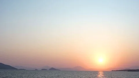 Sunset on the sandy beach with sea view. Seascape. Stock Footage 116022743