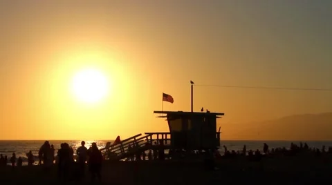 Sunset at Santa Monica beach Stock Footage 52629654