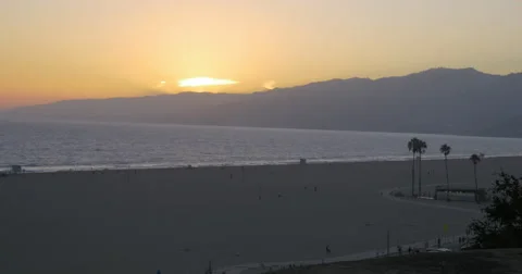 Sunset at Santa Monica Beach Stock Footage 54372606