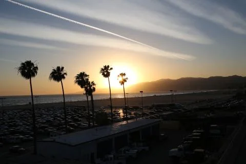Sunset on Santa-Monica beach Stock Photos