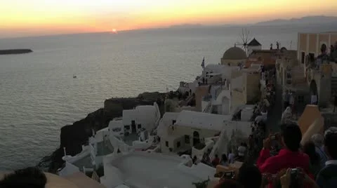 Sunset on Santorini Island Stockbeeldmateriaal 8985679