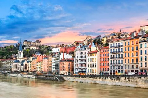 Sunset on saone river Stock Photos