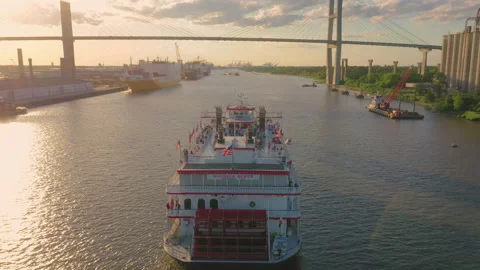 Sunset Savannah Riverboat Stock-Footage 156046610