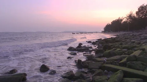 Sunset scene on the beach , Thailand Stock Footage 34883024