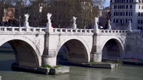 Sunset Scene of The Bridge of Castel Sant'Angelo in Rome, Italy Stock Footage 312989969