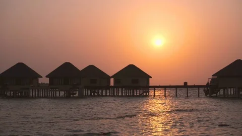 Sunset scene at Maldives beach Stock Footage