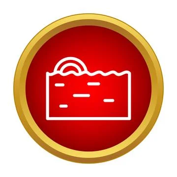 Sunset scene with ocean waves and a rising sun icon Stock Illustration