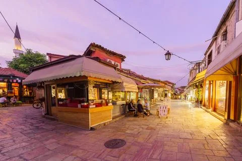 Sunset scene in the Old Bazaar quarter, Skopje Stock Photos