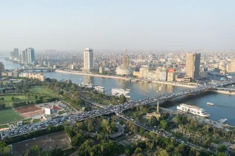 Sunset scene from the top of cairo tower in Egypt Stock Photos
