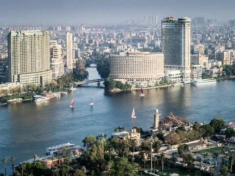 Sunset scene from the top of cairo tower in Egypt Stock Photos