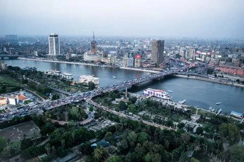Sunset scene from the top of cairo tower in Egypt Stock Photos
