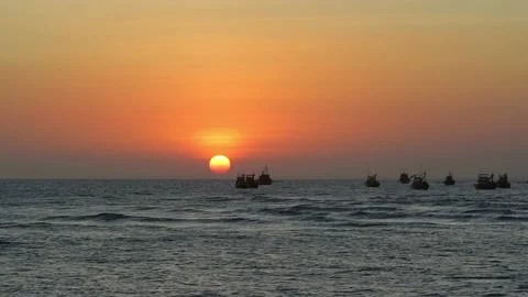 Sunset scenery on the bay is beautiful at the end of the day Stock Footage 145381081