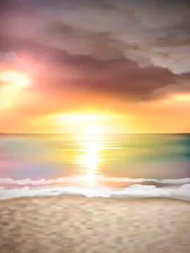Sunset scenery on the beach Stock Illustration