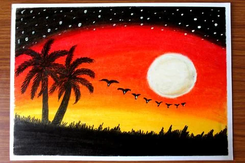 Sunset scenery Drawing Foto stock