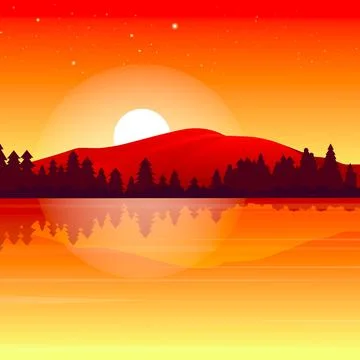 Sunset Scenery On A Mountain Lake Stock Illustration
