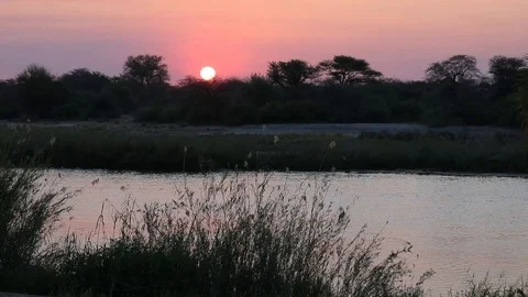Sunset scenery of Okavango River looking into Angola from Namibia Caprivi Strip Video stock 107281901