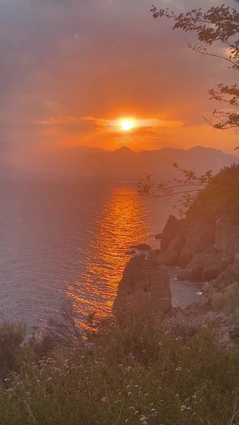 Sunset scenery over the horizon of Mediterranean Sea Stock Footage 337185958