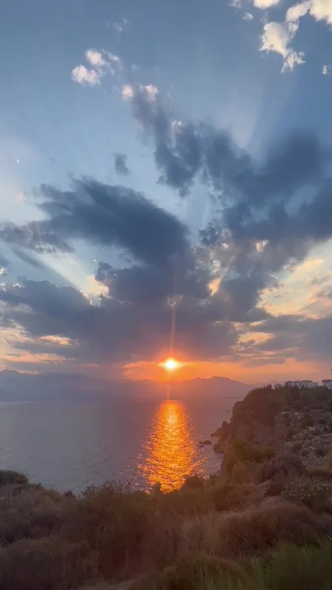 Sunset scenery over the horizon of Mediterranean Sea Stock Footage 337186835