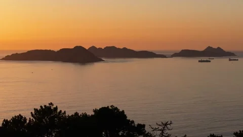 Sunset Scenery Over Ocean And Islands In Nigran, Spain - Drone Shot Stock Footage 281247464