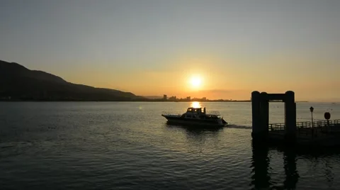 Sunset scenery with silhouette of ships 스톡 동영상 44349663