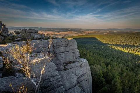 Sunset scenic view on cliff of Table mountains Stock Photos