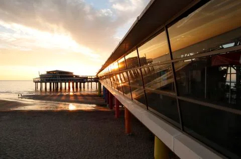 Sunset at schevening beach Stock Photos