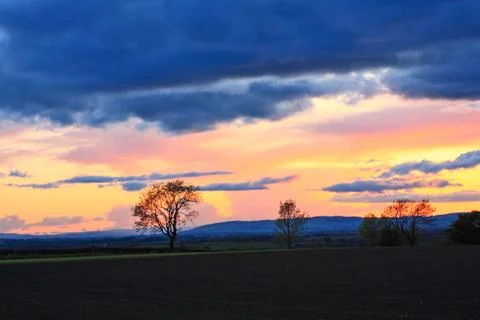 Sunset in Scottish countryside Stock Photos