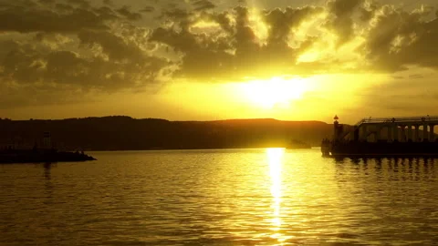 Sunset at sea and port 動画素材 297655833