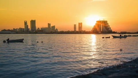 Sunset by the Sea in Bahrain. Timelapse Stock Footage 86881771
